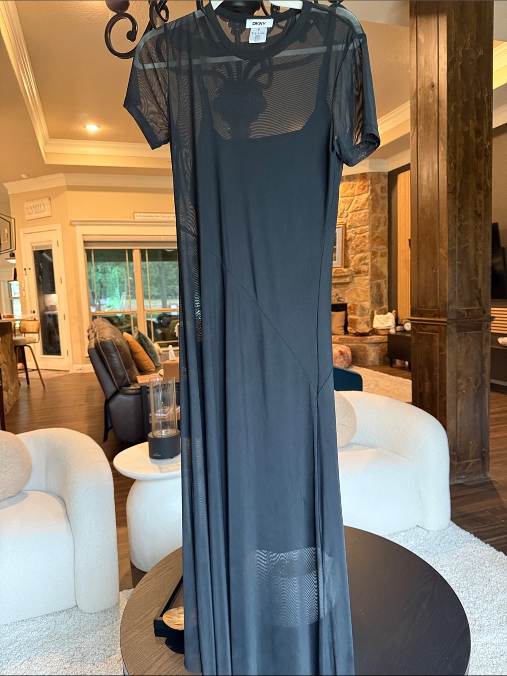 DKNY Black Sheer Maxi Dress with Short Sleeves